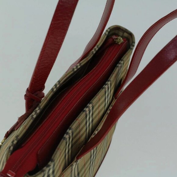 BURBERRY Nova Check Hand Bag Canvas Beige Red Auth - Picture 8 of 16